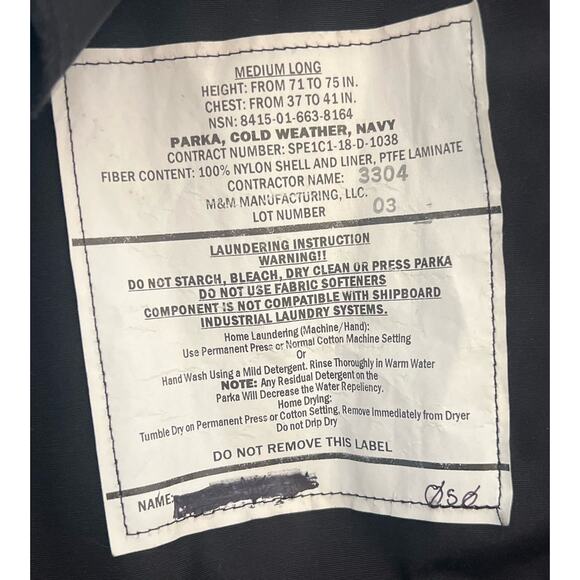 US Navy Cold Weather Black Parka – Gore-Tex, Medium Long, Military Issue - Picture 5 of 5